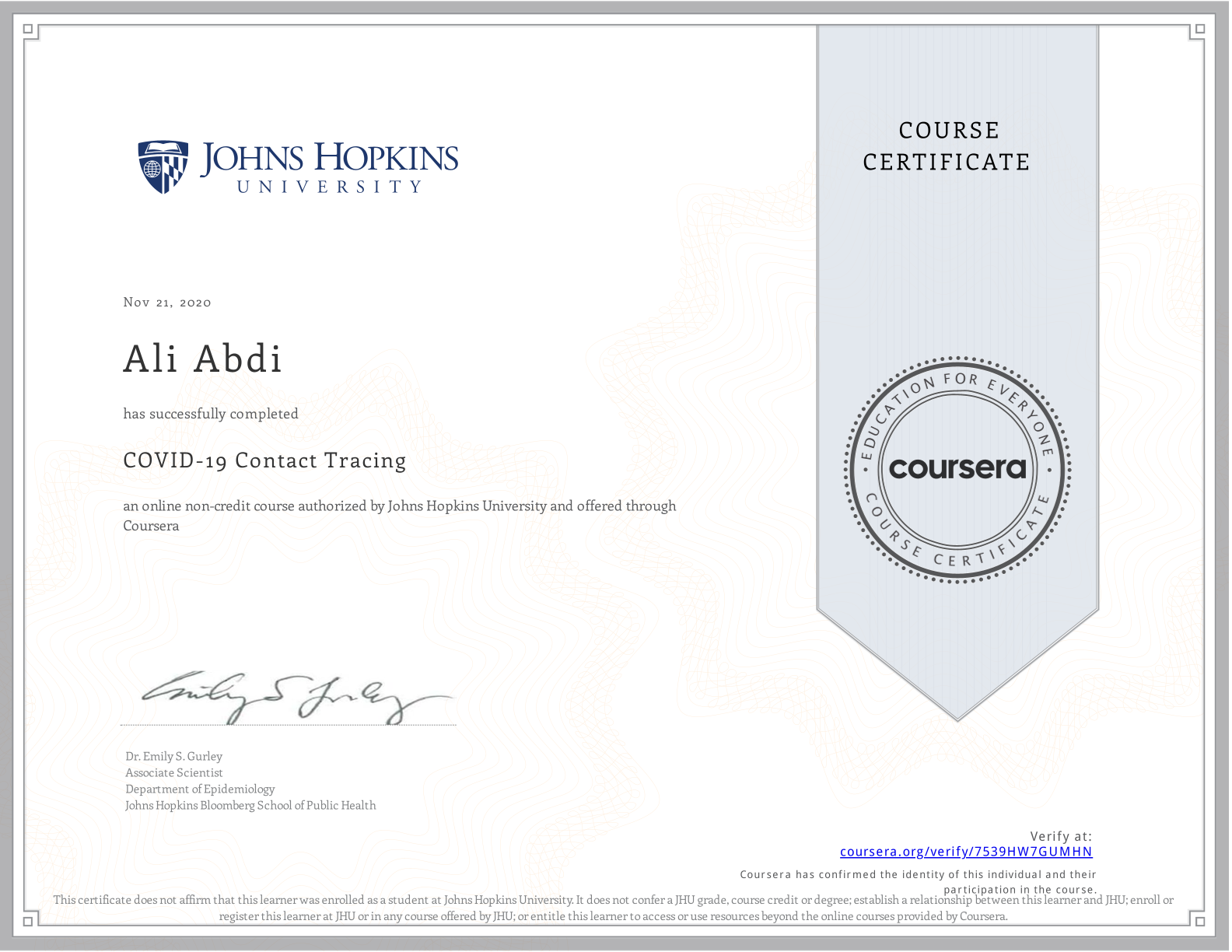 COVID-19 Contact Tracing - Johns Hopkins University